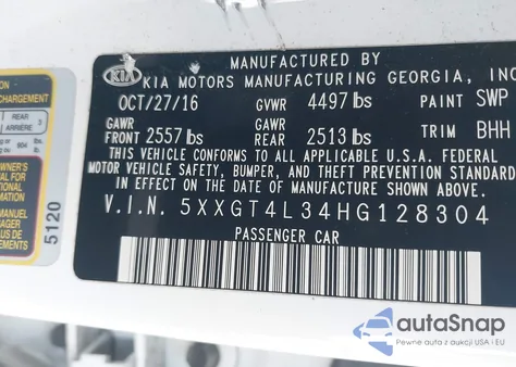 2017 Kia Optima Lx from USA, damaged, VIN 5XXGT4L34HG128304